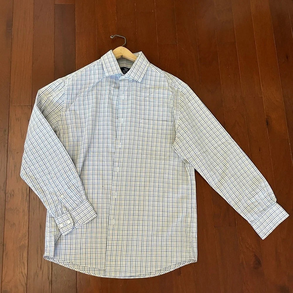 Dockers Fitted Stretch Collar Button Down Shirt Gingham Blue Petal Men's size M - Picture 2 of 5